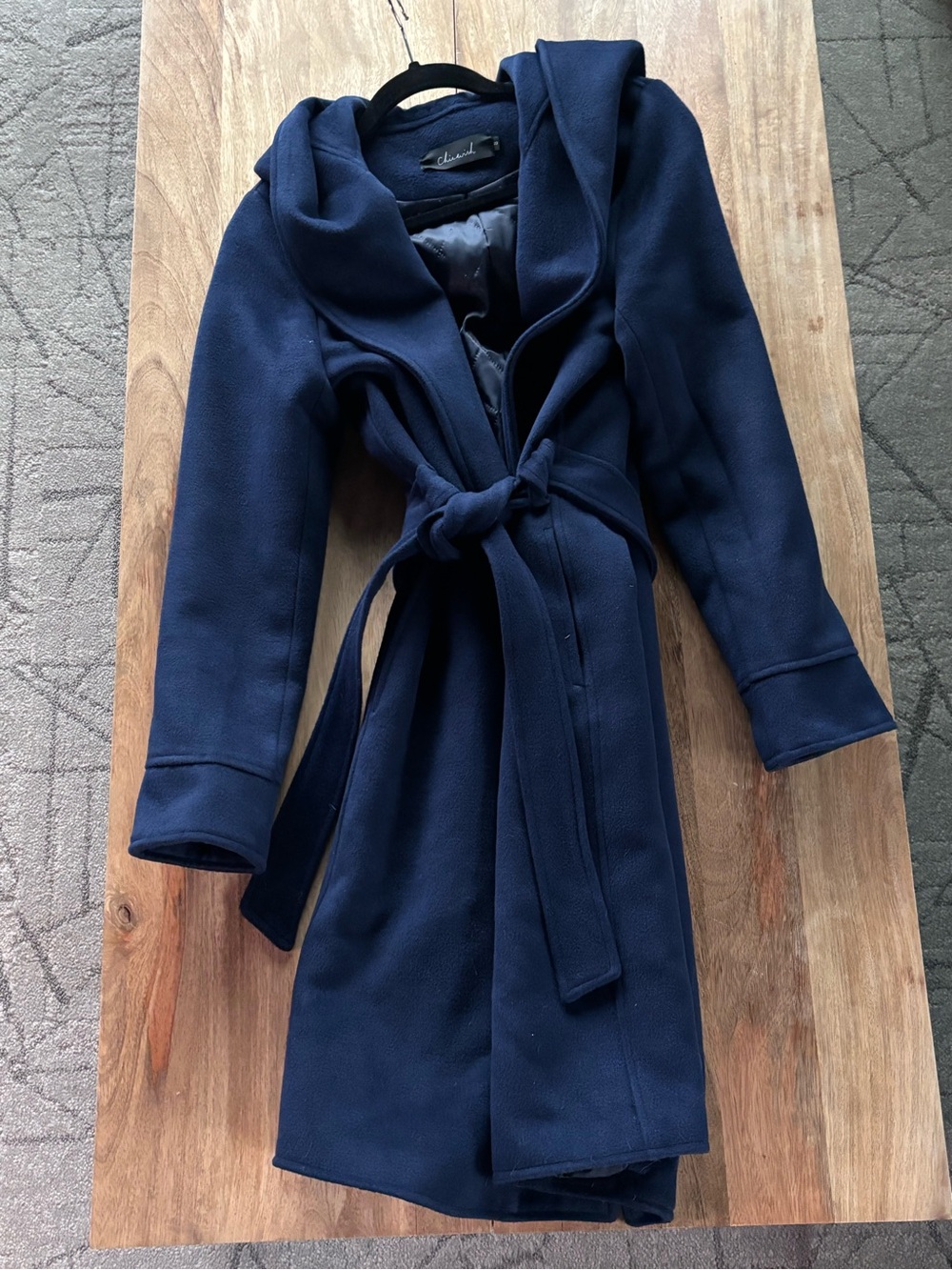 Chicwish Deep Navy Hooded Tie-Waist Trench Coat